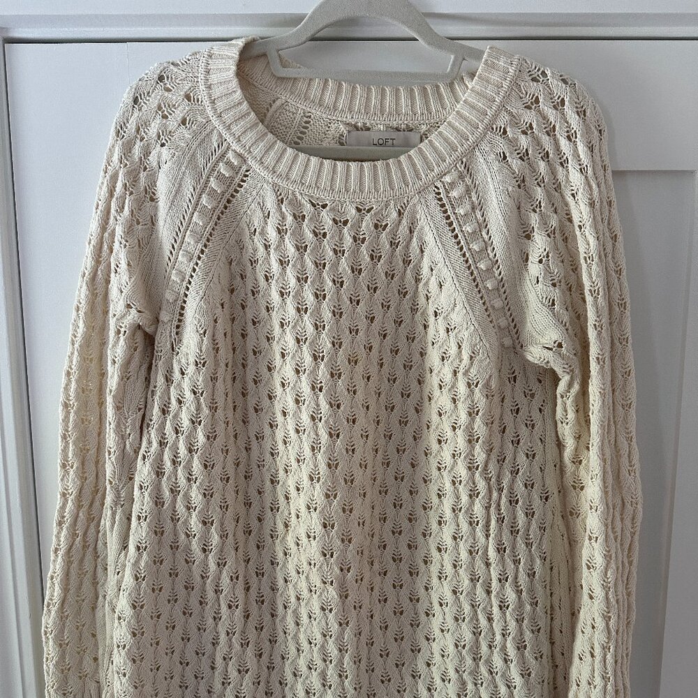 LOFT Ivory Eyelet Cotton Sweater